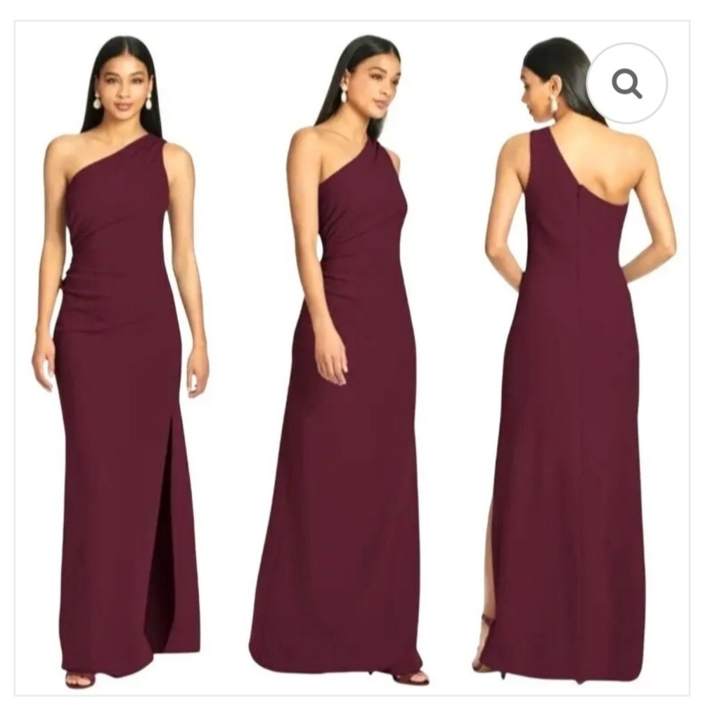 New Sachin + Babi Cece Wine One-Shoulder Crepe Formal Gown Size 10